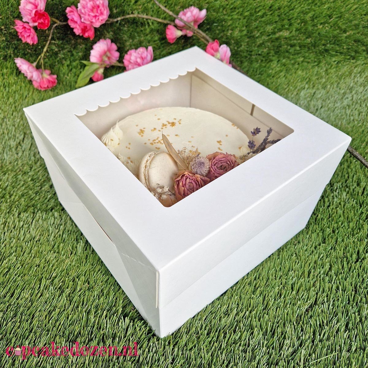 Taartdoos van karton (30 x 30 x 20 cm), 10 stuks taartdozen met venster