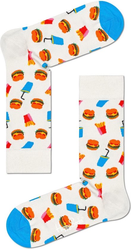 Happy Socks - Hamburger Junkfood - Zwart/Multi - Unisex - Maat 41-46
