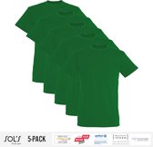 5 Pack Sol's Jongens/Meisjes T-Shirt 100% biologisch katoen Ronde hals Kelly Groen Maat 142/152 (11-12 Jaar)