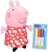 Peppa Pig Doodle Peppa Pig Pluche Knuffel Inclusief 3 Wasbaar Markerstiften - 3+