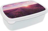 Broodtrommel Wit - Lunchbox - Brooddoos - Lavendel - Bloemen - Frankrijk - 18x12x6 cm - Volwassenen