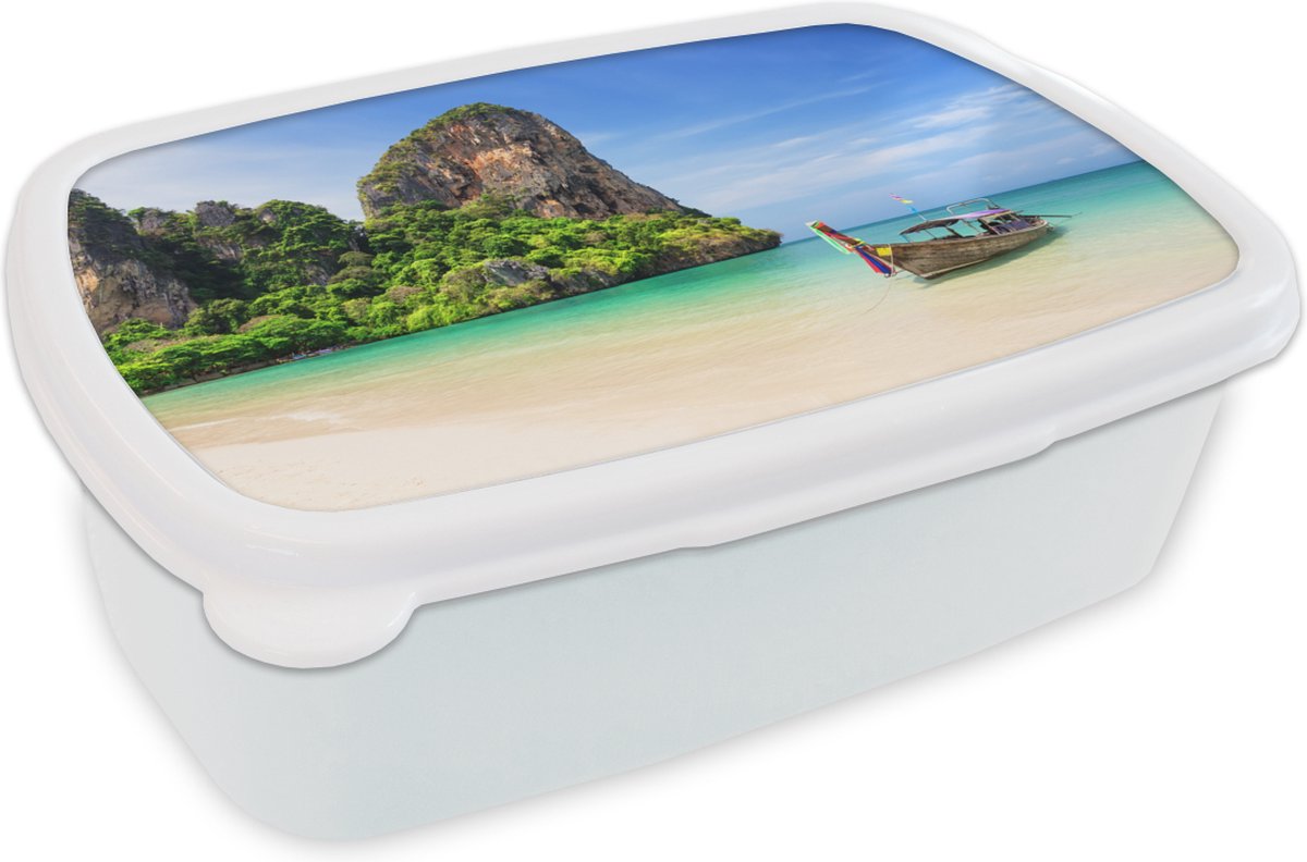 Broodtrommel Wit - Lunchbox - Brooddoos - Strand - Zee - Thailand - Boot - 18x12x6 cm - Volwassenen