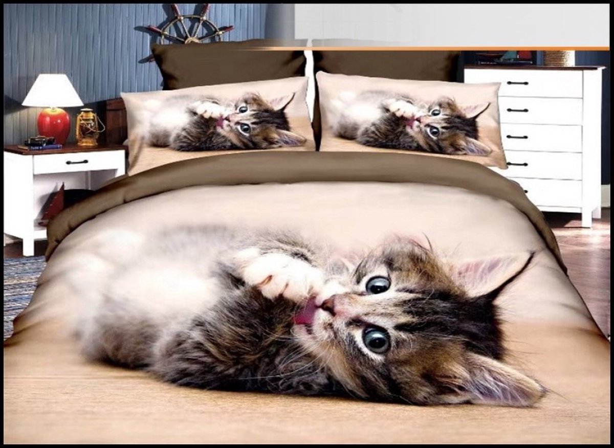 Kitten print dekbedovertrek - eenpersoons - 2 delen