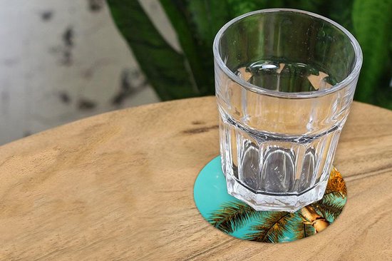Sous-verres pour verres - Ronds - Palmier - Été - Tropical - 10x10 cm - Sous-verres en verre - 6 pièces