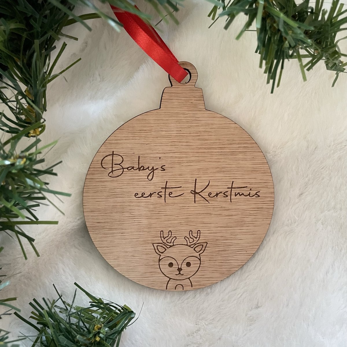 Houten Kersthanger Baby's eerste Kerstmis Rendiertje - Kerst - Baby - Kerstbal - Hout - Kerstboom - Houten Decoratie - Kerstmis - Kerstdecoratie - Kerst ornament – Versiering