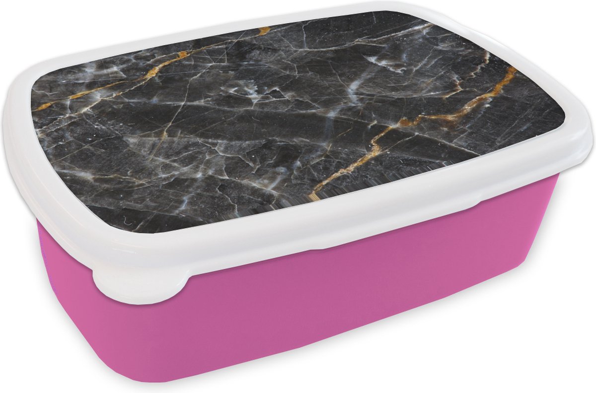 Broodtrommel Roze - Lunchbox - Brooddoos - Marmer - Kalk - Patronen - 18x12x6 cm - Kinderen - Meisje