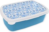 Lunchbox Blauw - Lunchbox - Boîte à pain - Fleurs - Motif - Blauw - 18x12x6 cm - Enfants - Garçon