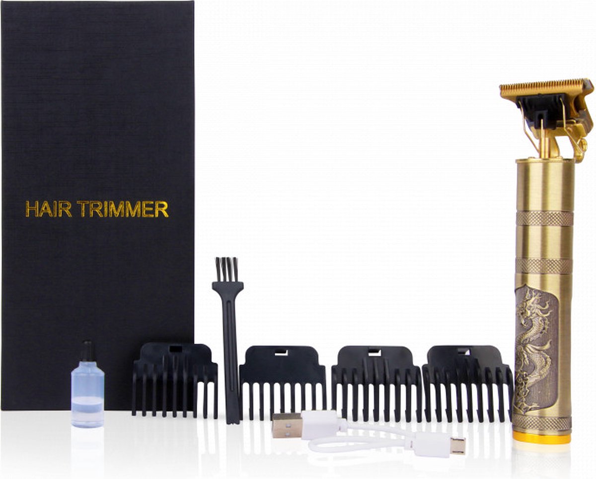 Draadloze Bronzen Haartrimmer - Luxe - Professionele trimmerset - Inclusief: Kapmantel - Trimmer voor mannen - Baardtrimmer - Scheerapparaat - 1500mAh - Goud - Opzetstukken 1mm - 2mm - 3mm