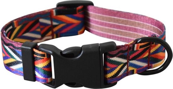 Halsband Hond Kleuren Strepen Print - Leiband - verstelbaar - motief - katoen - maat S - 20 tot 29 cm