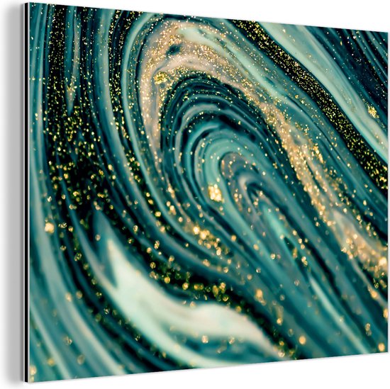 Décoration murale Métal - Peinture Aluminium Industriel - Aspect marbre - Luxe - Or - Turquoise - Glitter - 40x30 cm - Dibond - Photo sur aluminium - Décoration murale industrielle - Pour le salon/chambre