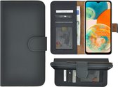 Samsung Galaxy A23 Hoesje - Bookcase Hoesje - Samsung A23 5G Wallet Book Case Echt Leer Geribbeld Zwart Cover