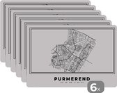 Placemat - Placemats kunststof - Stadskaart – Zwart Wit - Kaart – Purmerend – Nederland – Plattegrond - 45x30 cm - 6 stuks - Hittebestendig - Anti-Slip - Onderlegger - Afneembaar