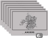 Set de table - Napperons plastique - France - Plan de la ville - Wit Zwart - Angers - Carte - Carte - 45x30 cm - 6 pièces - Résistant à la chaleur - Antidérapant - Sous-couche - Amovible