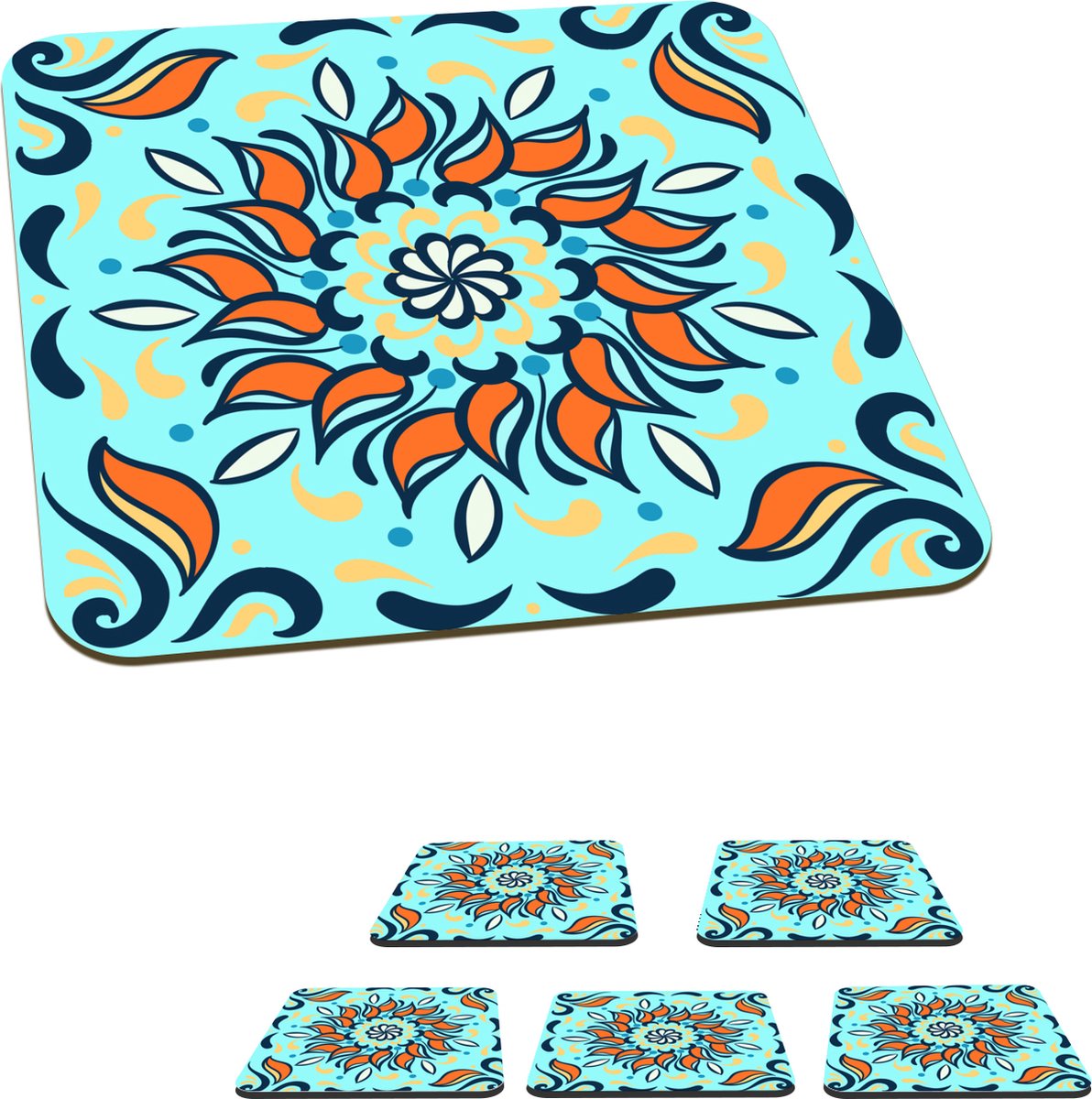 Onderzetters voor glazen - Bloem - Elementen - Patroon - 10x10 cm - Glasonderzetters - 6 stuks