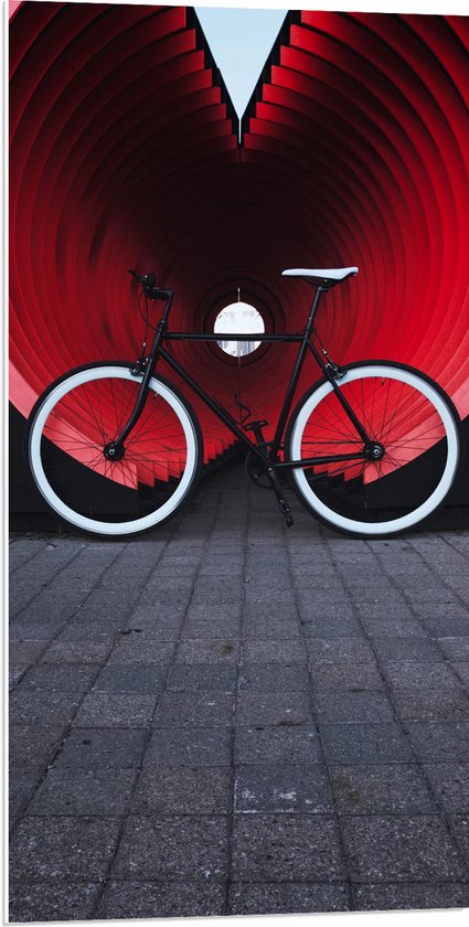 WallClassics - PVC Schuimplaat - Wielrenfiets voor Tunnel geparkeerd - 50x100 cm Foto op PVC Schuimplaat (Met Ophangsysteem)