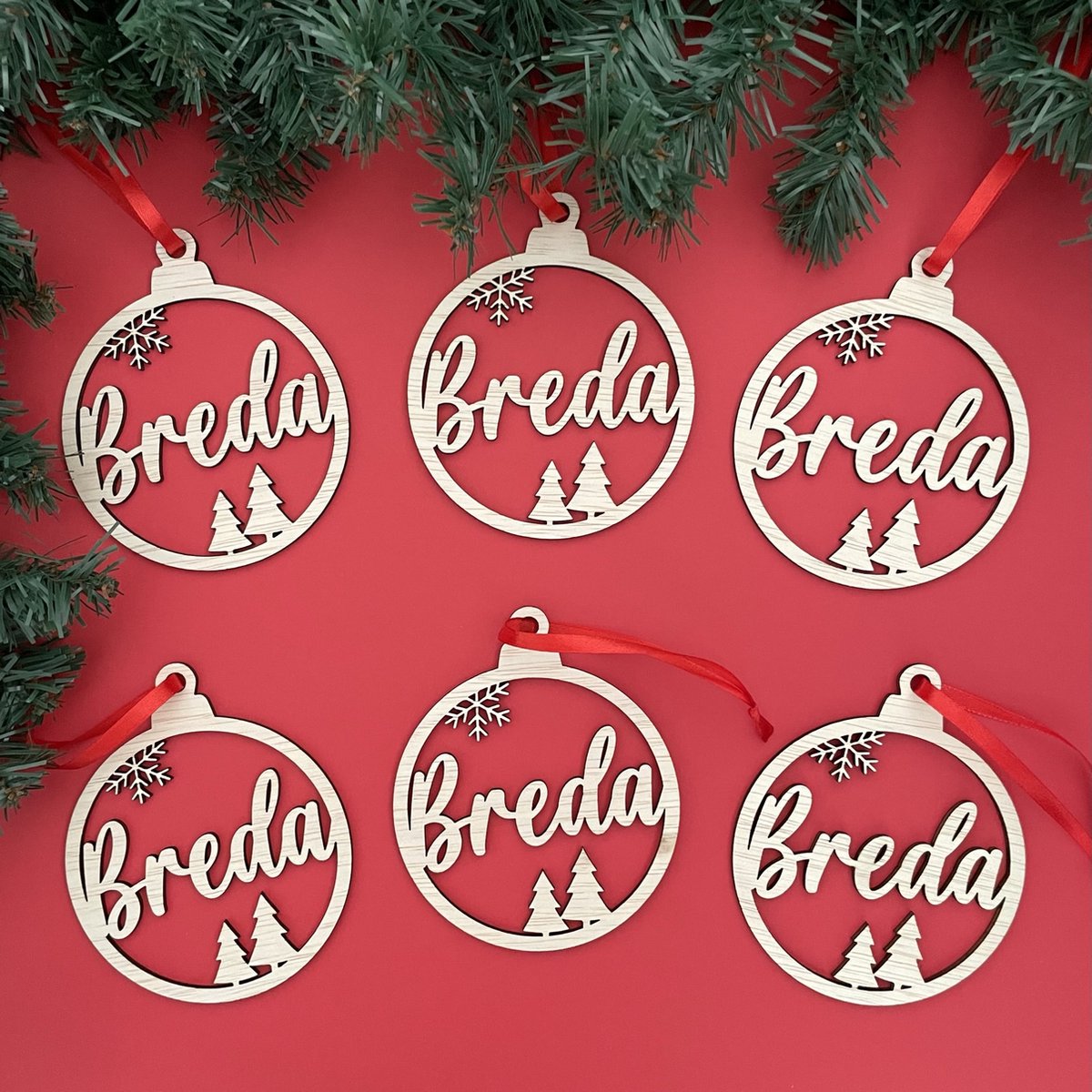 Houten Kersthangers Set Breda 6 Stuks - Kerst - Kerstbal - Hout - Kerstboom - Houten Decoratie - Kerstmis - Kerstdecoratie - Kerst ornament – Versiering