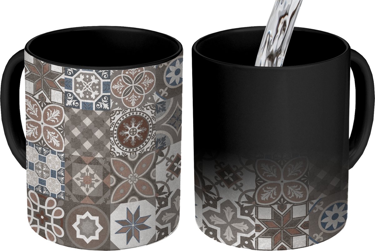 set van 4 mokken keramiek met bloem en appel retro print kopen