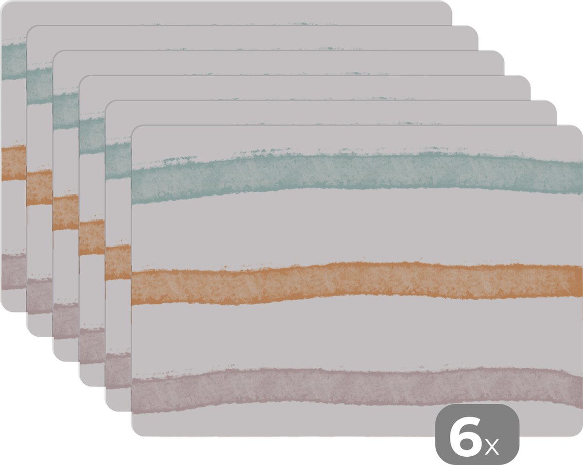 Placemat - Regenboog - Patroon - Lijnen - Pastel - Tafel - Placemats - 45x30 cm - 6 stuks