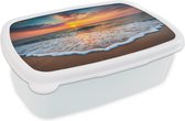 Broodtrommel Wit - Lunchbox - Brooddoos - Strand - Zee - Zonsondergang - 18x12x6 cm - Volwassenen
