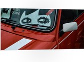 WallClassics - PVC Schuimplaat- Tekening op Rode Auto - 100x50 cm Foto op PVC Schuimplaat