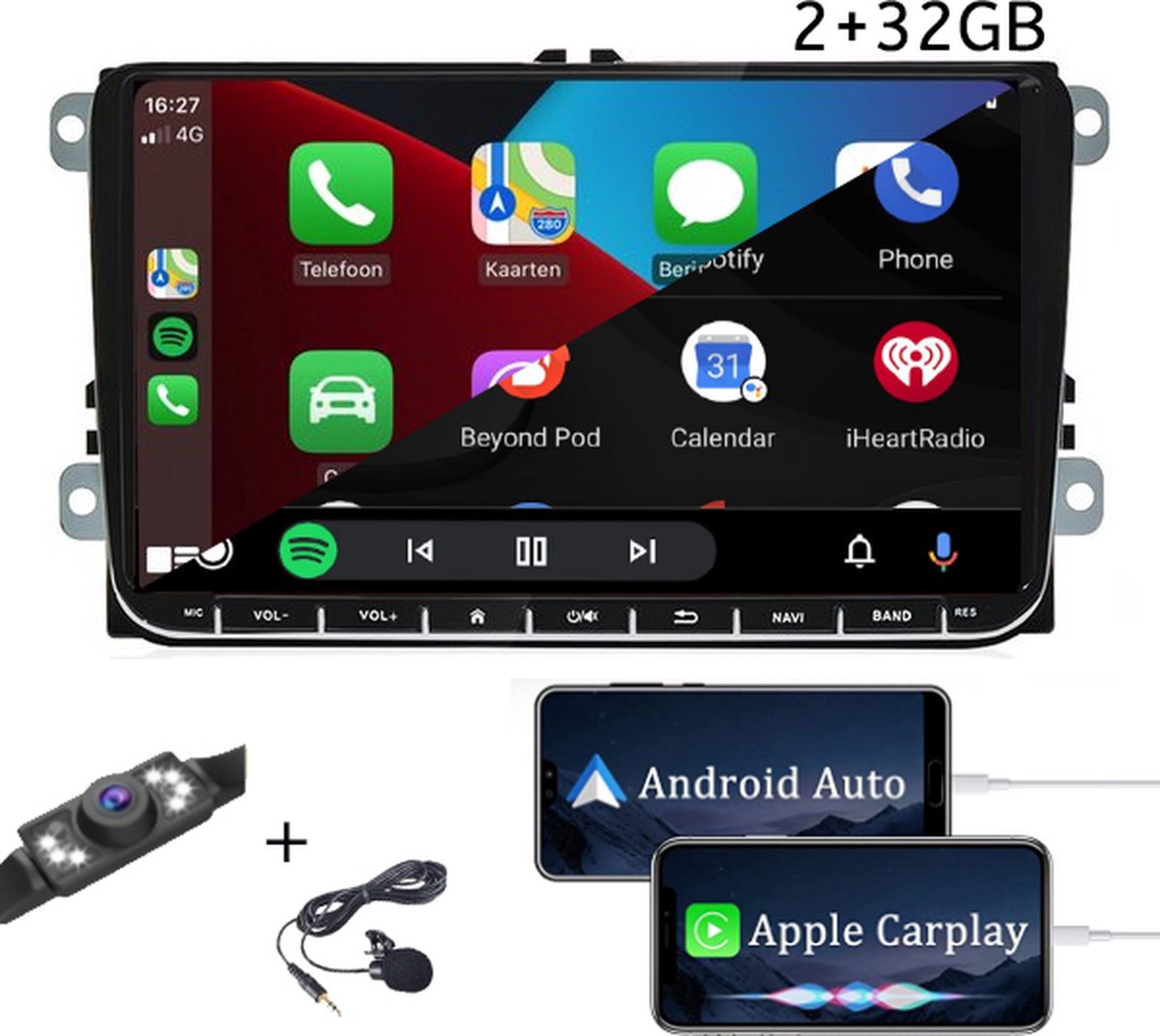 Boscer® Autoradio - Geschikt voor Volkswagen, Skoda & Seat - Apple Carplay & Android Auto - 2+32GB - Android 11 - 9