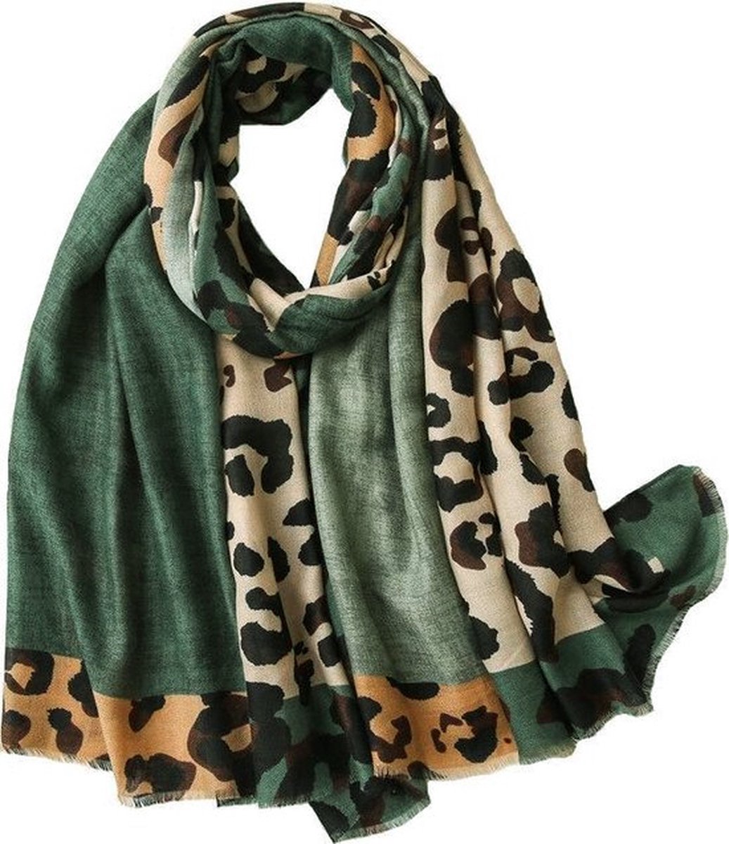 Leopard Sjaal | Groen Luipaard | Katoen / Polyester | 180 x 90 cm