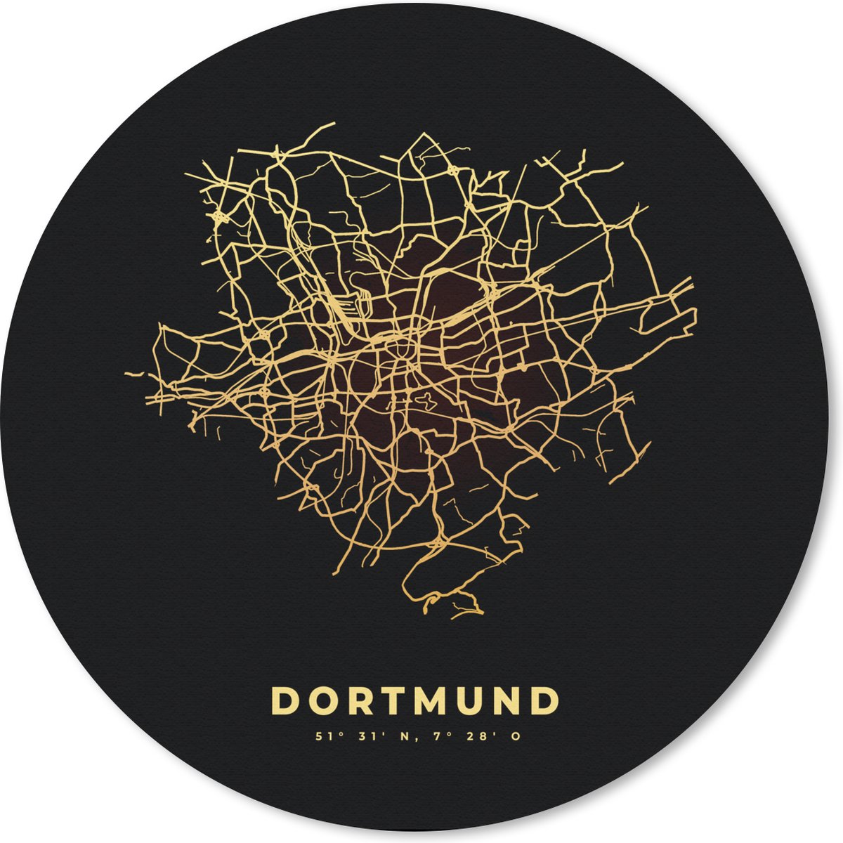 Muismat rond 50x50 cm - Mousepad Stadskaart - Dortmund - Goud - Kaart - Plattegrond - Ronde muismatten - Stadskaart