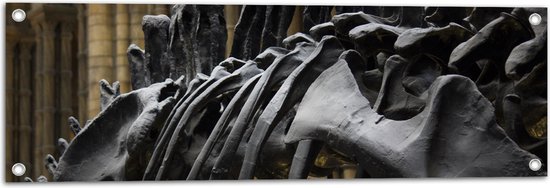 WallClassics - Tuinposter – Zwart Skelet van een Dino - 90x30 cm Foto op Tuinposter  (wanddecoratie voor buiten en binnen)