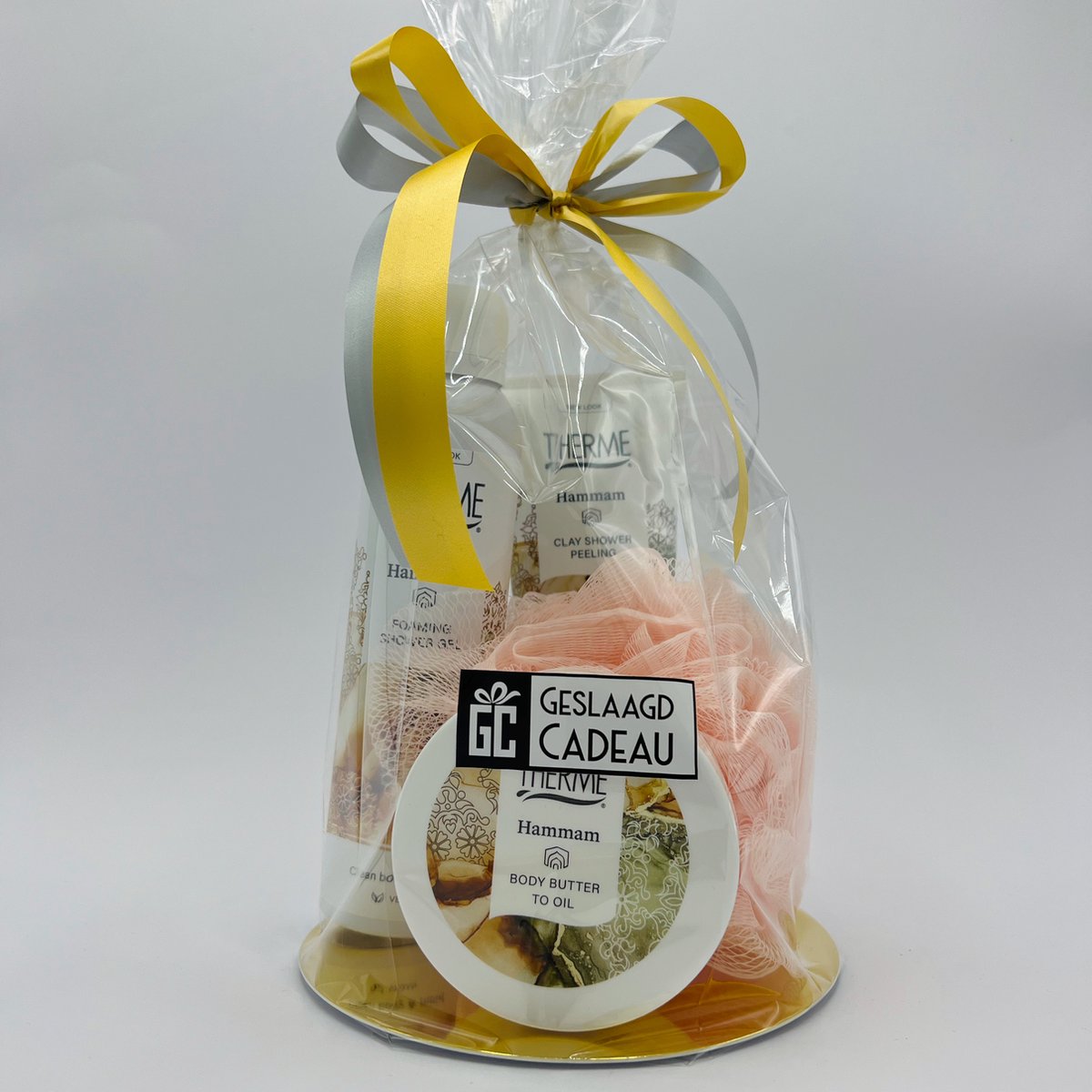 Goedkoopste Cadeau Therme Hammam foaming shower gel - Therme Clay shower - Therme body butter to oil - rugspons - Geschenkset vrouwen - verjaardag - kerstcadeau voor vrouwen - 4 producten