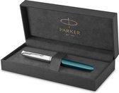 Parker 51-vulpen | Groenblauwe behuizing met chromen afwerking | Medium penpunt met zwart inktpatroon | Geschenkverpakking