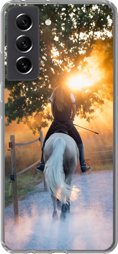 Coque Samsung Galaxy S21 FE - Cheval - Soleil - Sable - Coque de téléphone en Siliconen