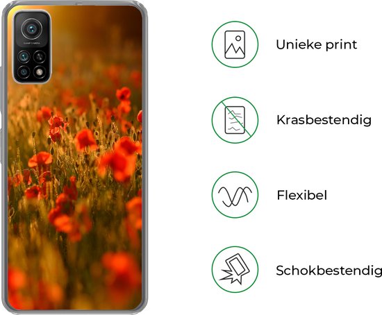 Coque Xiaomi Mi 10T 5G - Lueur Oranje sur les coquelicots dans le champ - Coque de téléphone en Siliconen