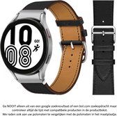 Zwart leren 20 mm horlogeband geschikt voor Samsung Galaxy Watch 4 classic 42mm & 46mm en Galaxy Watch 4 40mm & 44mm - 20 mm black leather smartwatch strap - Leder - Leer
