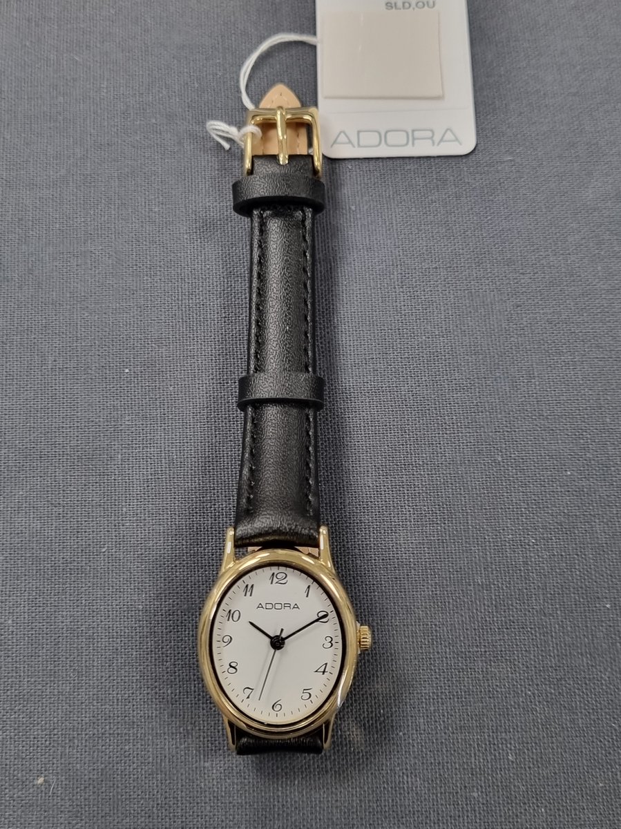 Dames horloge met ovaal horlogekast -goudkleurig met leren band.AB6567