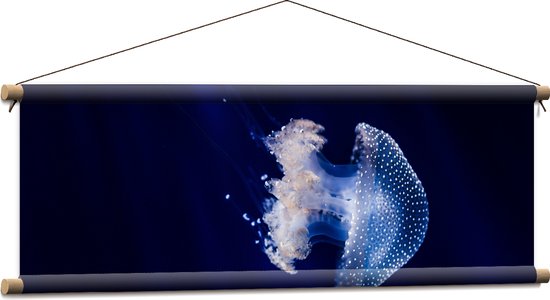 WallClassics - Textielposter - Witte Kwal onder Blauw Water - 90x30 cm Foto op Textiel