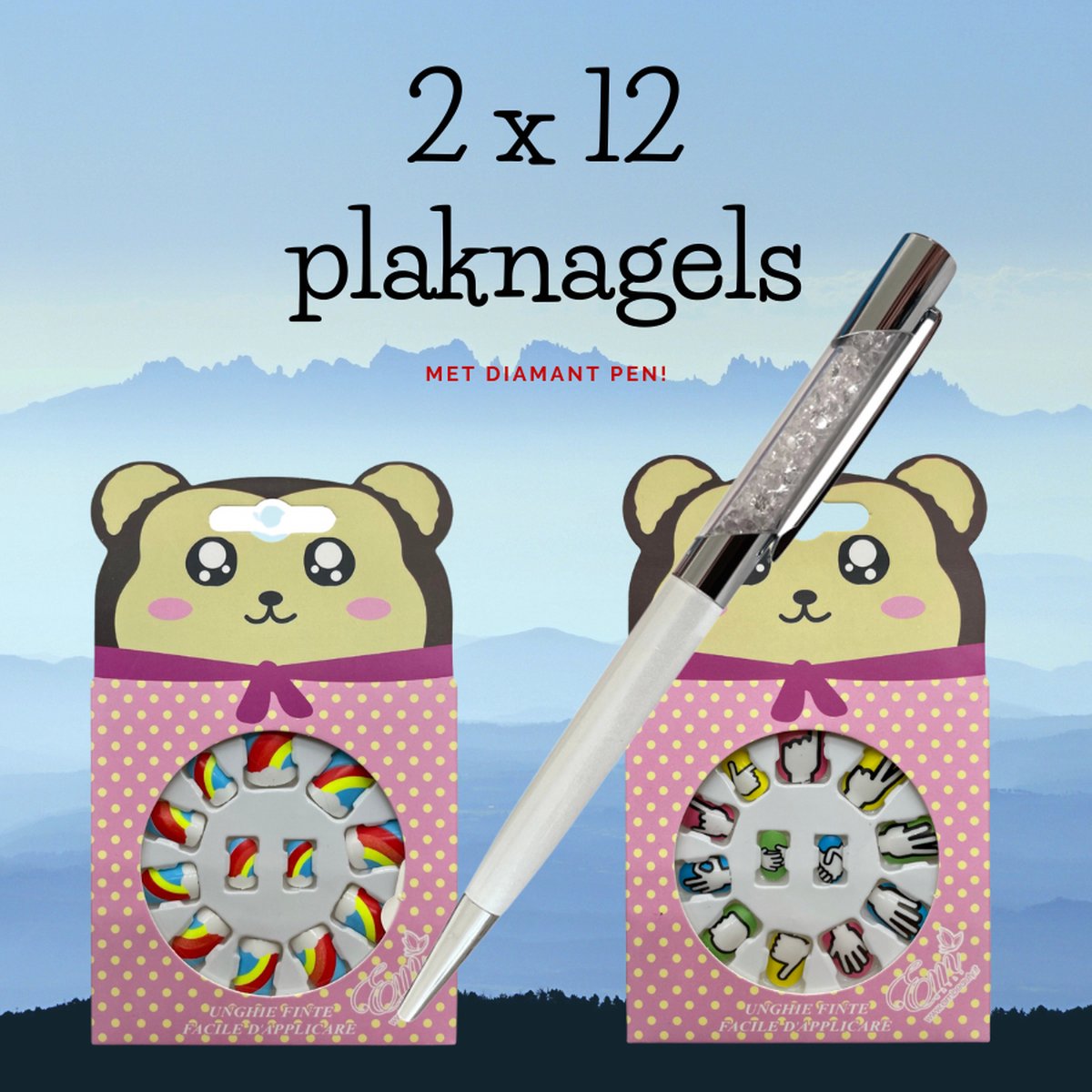 Plaknagels Duoset | 2 x 12 Nagels | Met Diamant Pen | Geen Lijm Nodig | Regenboog