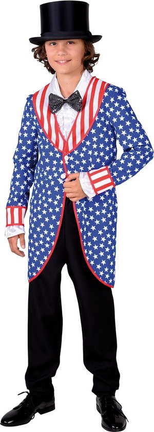 Magic By Freddy's - Landen Thema Kostuum - Slipjas Stars And Stripes Amerikaanse Verkiezingen Jongen - Blauw - Maat 140 - Carnavalskleding - Verkleedkleding