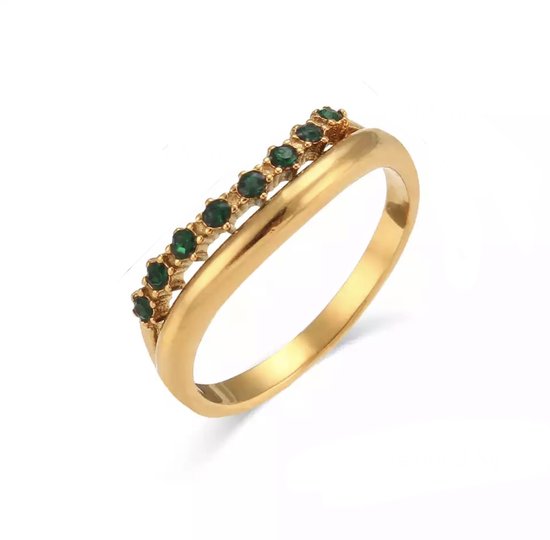 Ring - Yehwang - Goud Groen Sparkle - Stainless steel