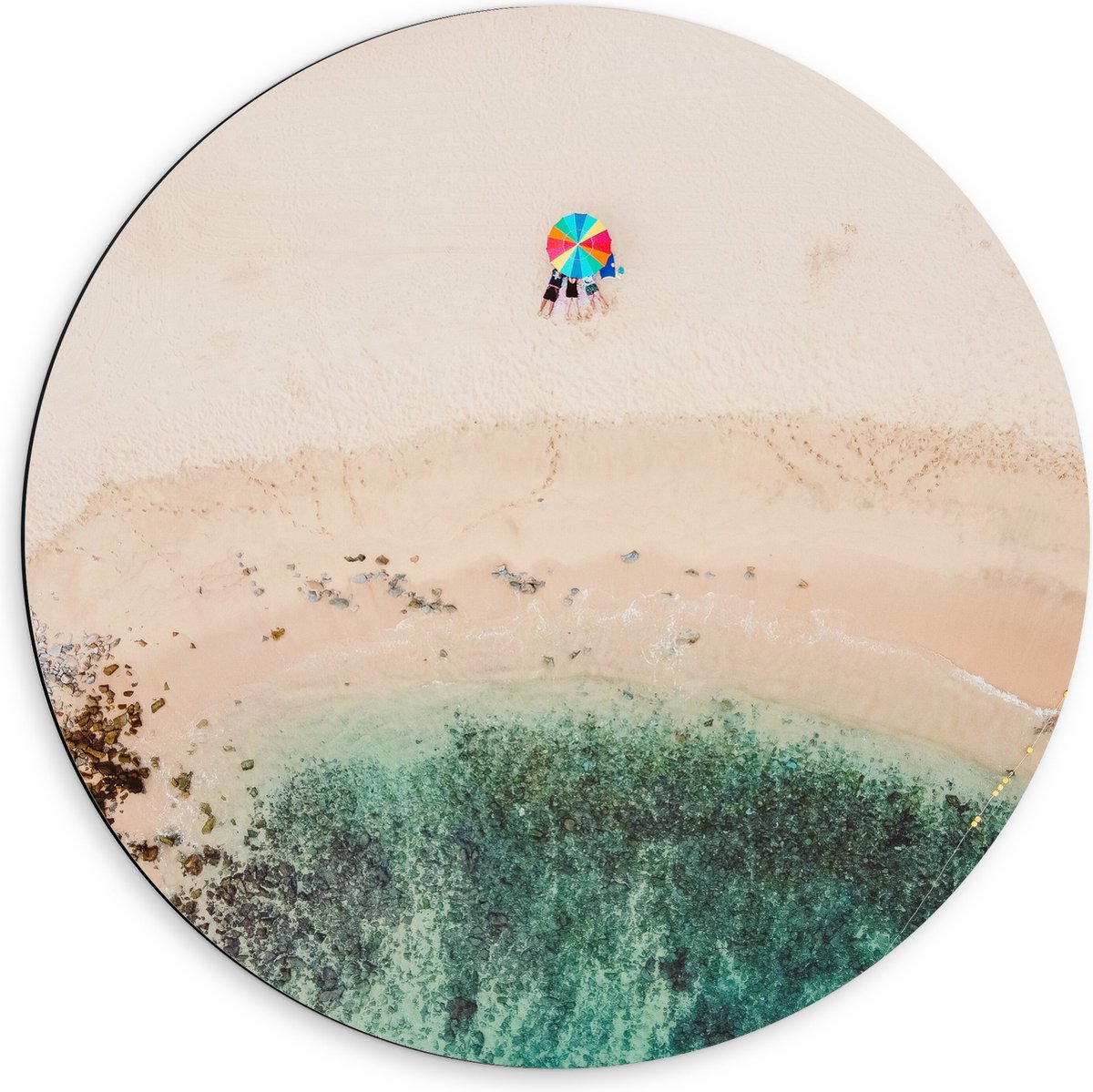 Dibond Muurcirkel - Parasol op het Strand - 60x60 cm Foto op Aluminium Muurcirkel (met oph