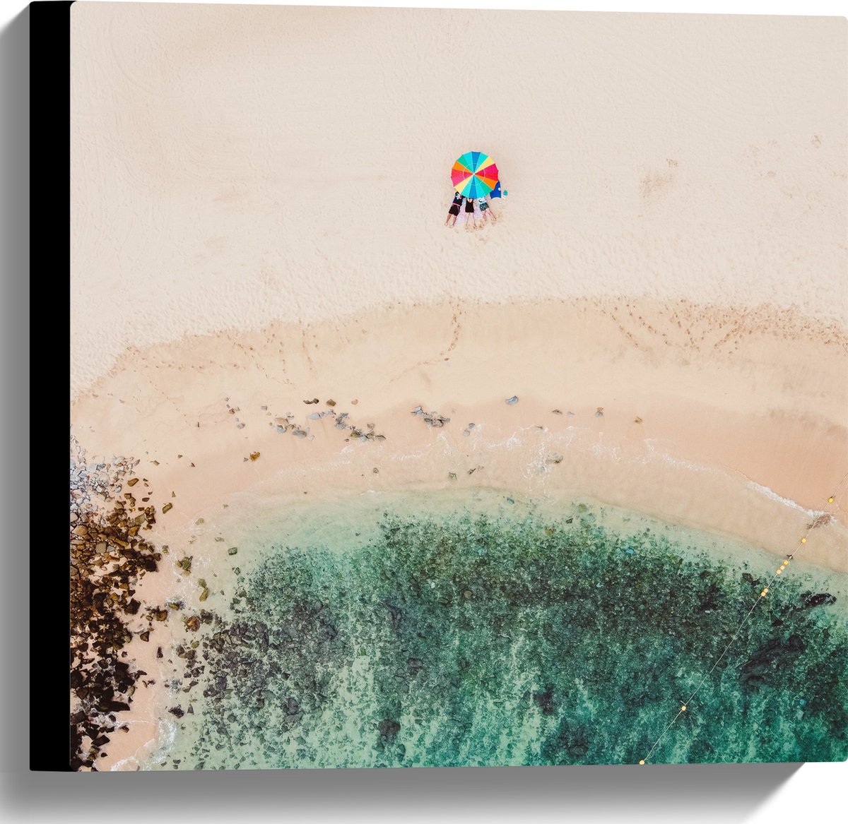 Canvas - Parasol op het Strand - 40x40 cm Foto op Canvas Schilderij (Wanddecoratie op Canv