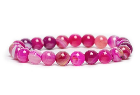 Bixorp Gems - Bracelet en pierres précieuses d'agate du Botswana / Agate rose vif - Beau bracelet rose clair