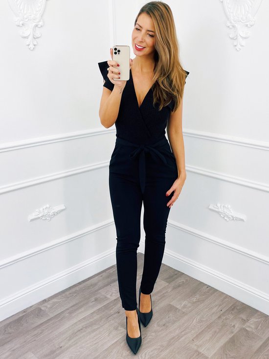 Glitter Jumpsuit Ruffel Zwart