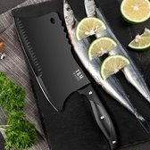 T&M Knives Couteau à découper Arnoras Noir - Beau couteau de chef en acier sablé - Couteau de cuisine japonais - Coffret cadeau inclus