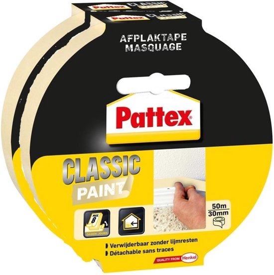 Pattex Afplaktape - Schilders Tape - 30 mm - 2 x 50 meter - Classic