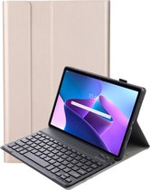 Hoes Geschikt voor Lenovo Tab M10 Plus 3rd Gen Hoes Toetsenbord Hoesje Keyboard Case Cover - Hoesje Geschikt voor Lenovo Tab M10 Plus (3e Gen) Hoes Toetsenbord Case - Goud