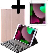 Hoes Geschikt voor iPad 10.2 2020 Hoes Keyboard Cover Toetsenbord Hoesje Met Screenprotector - Hoesje Geschikt voor iPad 8 Toetsenbord Hoes - Rosé goud