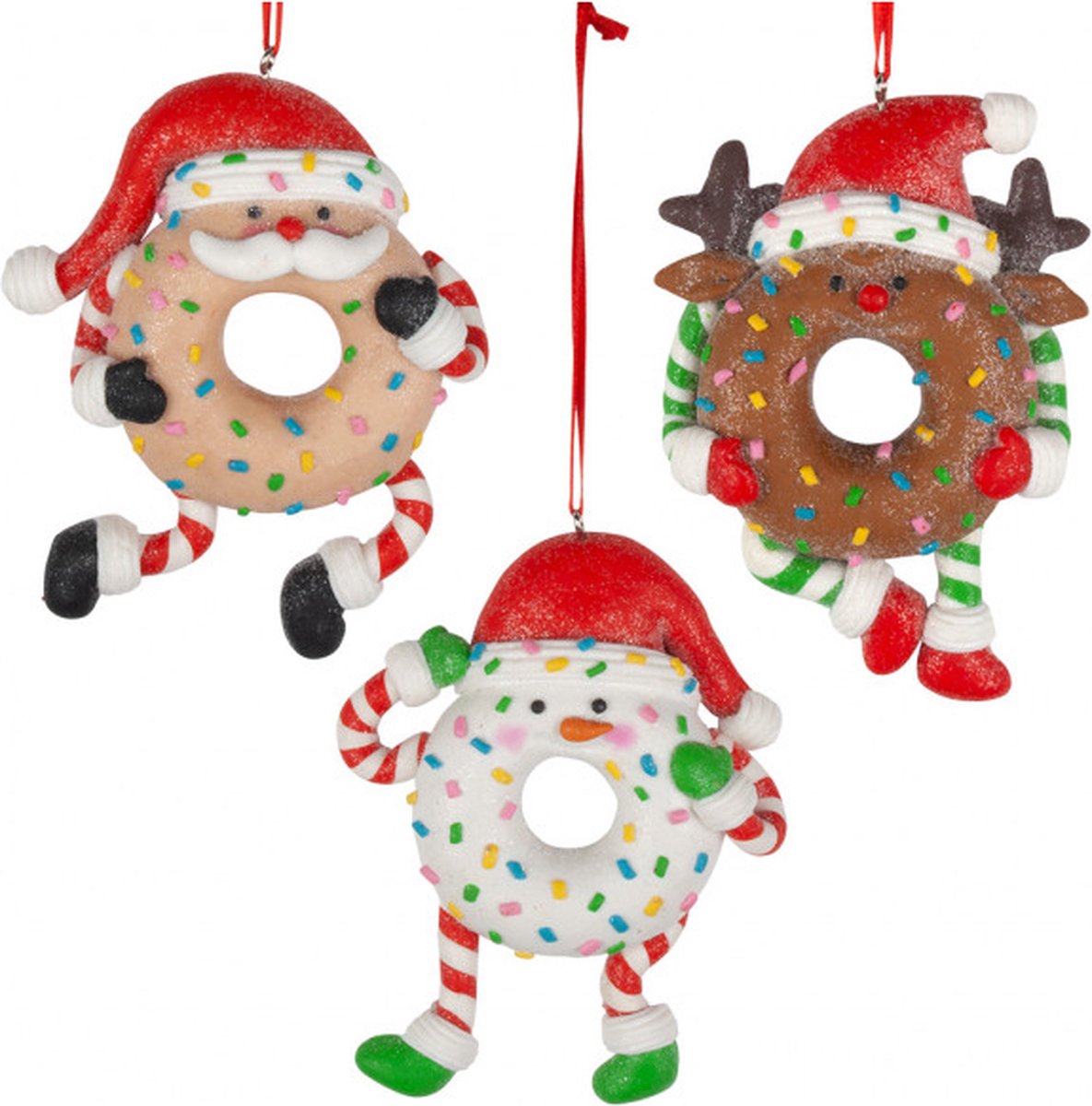 Christmas Paradise - Kerstboom decoratie - Set van 3 - Donuts - Ornament - 11 cm - Kerstboom Versiering - Kersthangers - Kerstbal