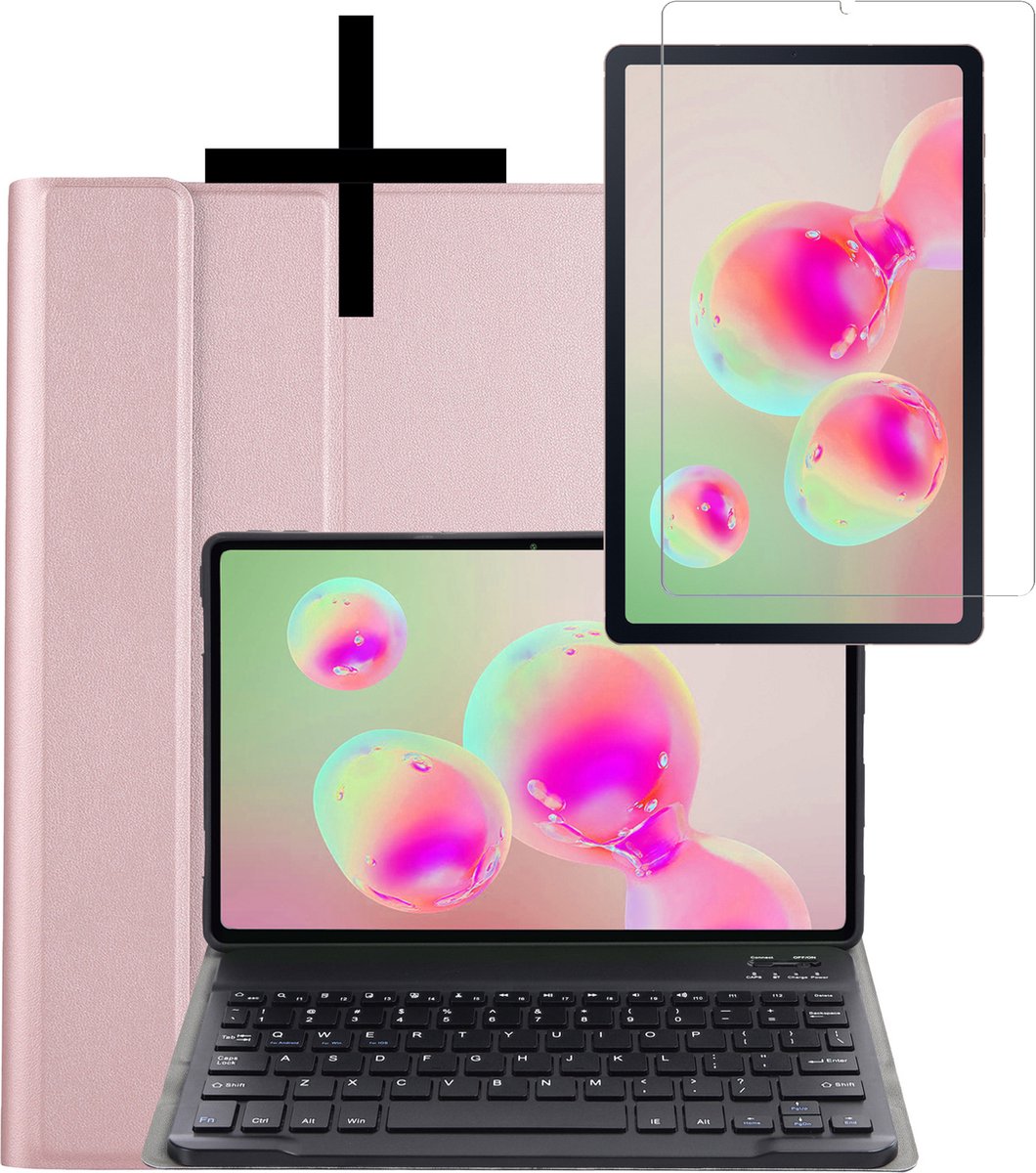 Hoesje Geschikt voor Samsung Galaxy Tab S6 Lite Hoesje Toetsenbord Hoes Met Screenprotector - Hoes Geschikt voor Samsung Tab S6 Lite Keyboard Case Book Cover - Rosé goud