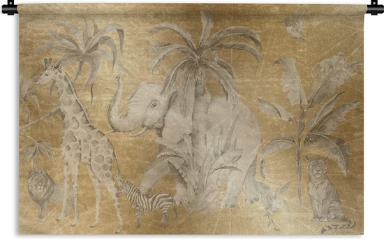 Tapisserie - Tissu mural - Décoration jungle - Girafe - Or - Enfants - 150x100 cm - Tapisserie