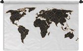 Wandkleed Eigen Wereldkaarten - Wereldkaart Zwart Goud Lijnen Wandkleed katoen 150x100 cm - Wandtapijt met foto